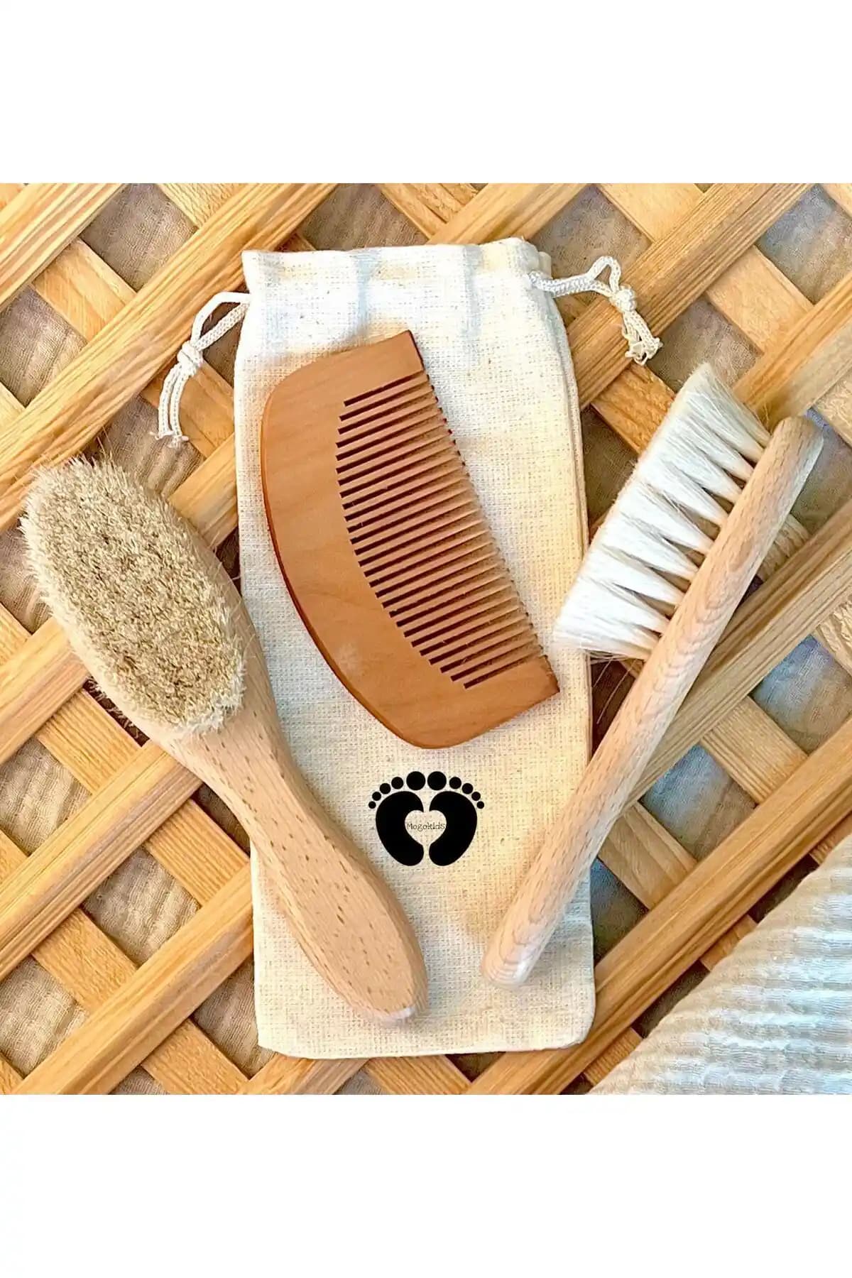Mogokids Keçi Kılı Bebek Saç Bakım Seti: Doğal Ahşap Tarak ve Fırça, Türkiye Üretimi