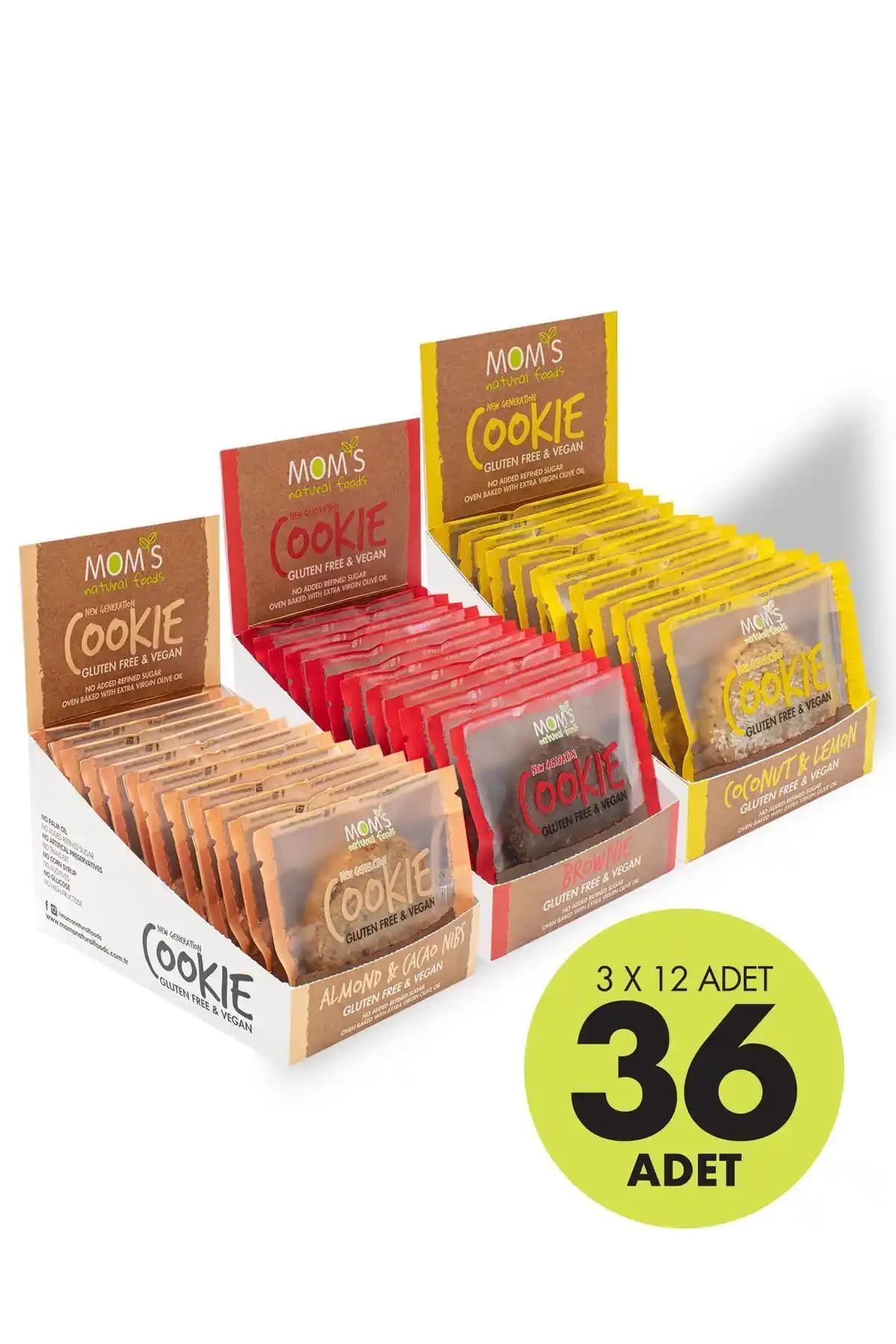 Mom's Natural Foods 36'lı Mix Glutensiz Kurabiyeler: Sağlıklı lifli ve şekersiz atıştırmalıklar Türkiye kökenli