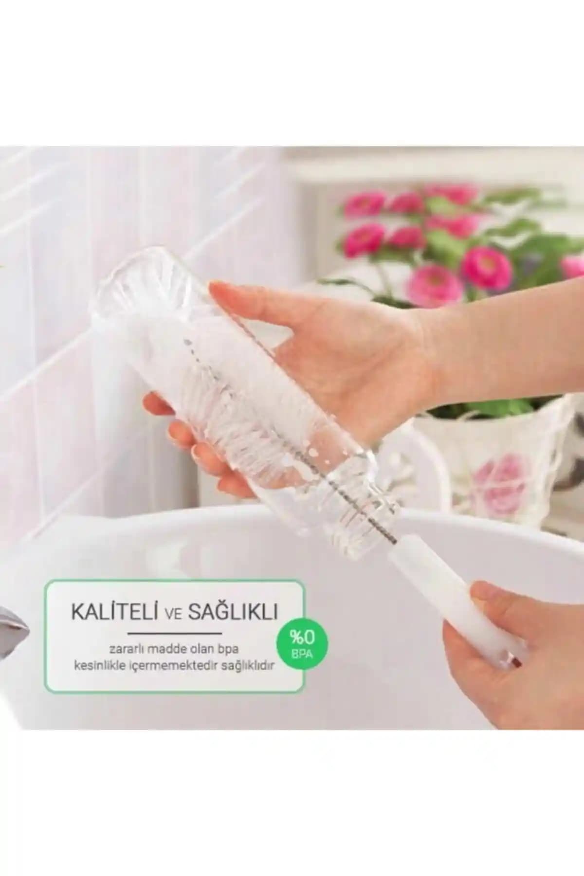 Moniev TP-152 Şişe Biberon Fırçası: Düz Sünger Başlığıyla Temizlikte Pratik Çözüm