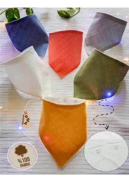 Müslin Yaka Önlüğü Seti %100 Pamuk, 0–3 Yaş Unisex Tasarım, Çift Katlı Salya ve Yemek Önlüğü