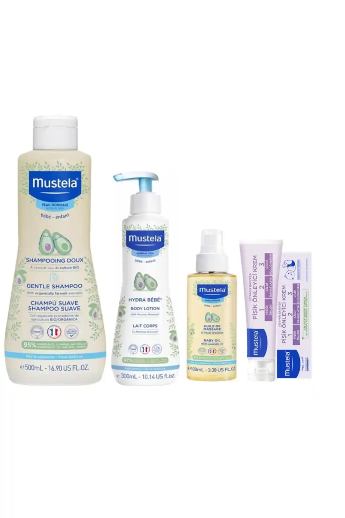 Mustela Merhaba Bebek Seti: Kolay Tarama Şampuanı, Pişik Kremi, Masaj Yağı ve Losyonu