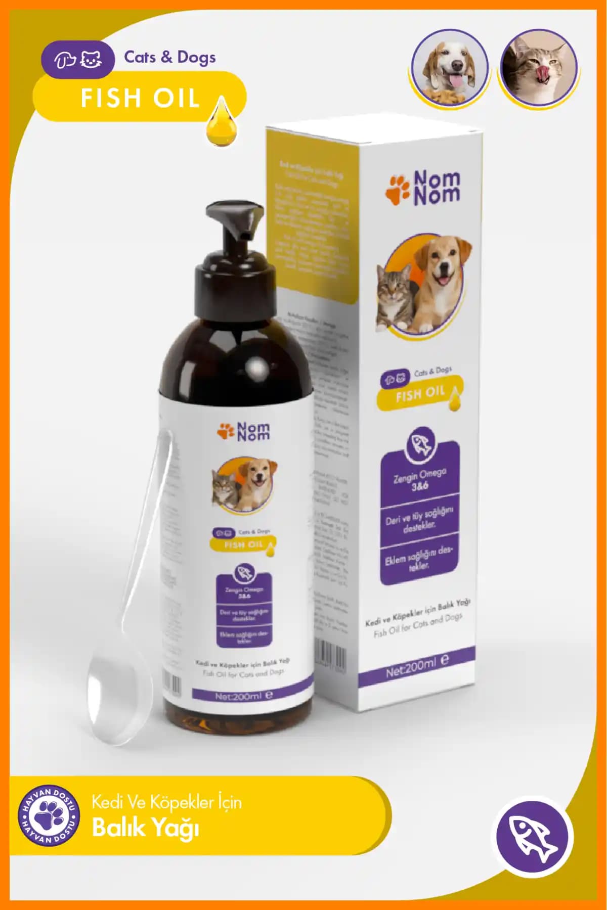 NomNom Kedi ve Köpek Fish Oil: Omega-3/-6 Takviye ile Cilt, Tüy ve Eklem Sağlığı