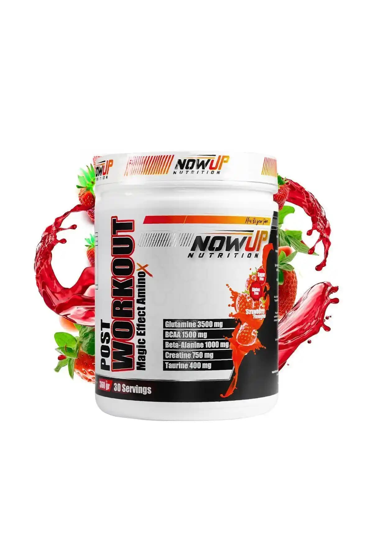 NOWUP NUTRITION Antrenman Sonrası Etkili Amino Asiti – Çilek Aromalı, 360 g, Kas Gelişimi