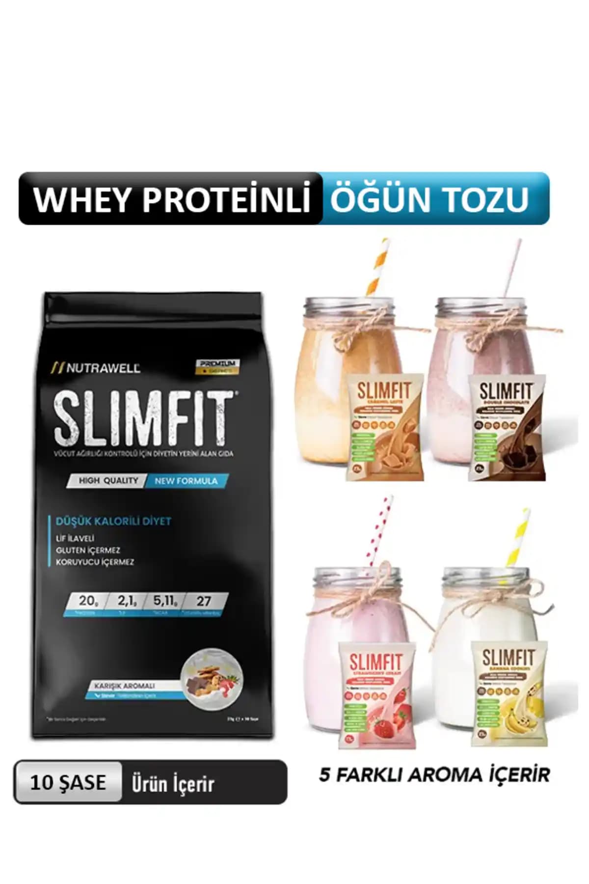 Nutrawell Slimfit Karışık Whey Proteinli Diyet Öğün Tozu – 10 Öğün, Kolay Hazırlanan