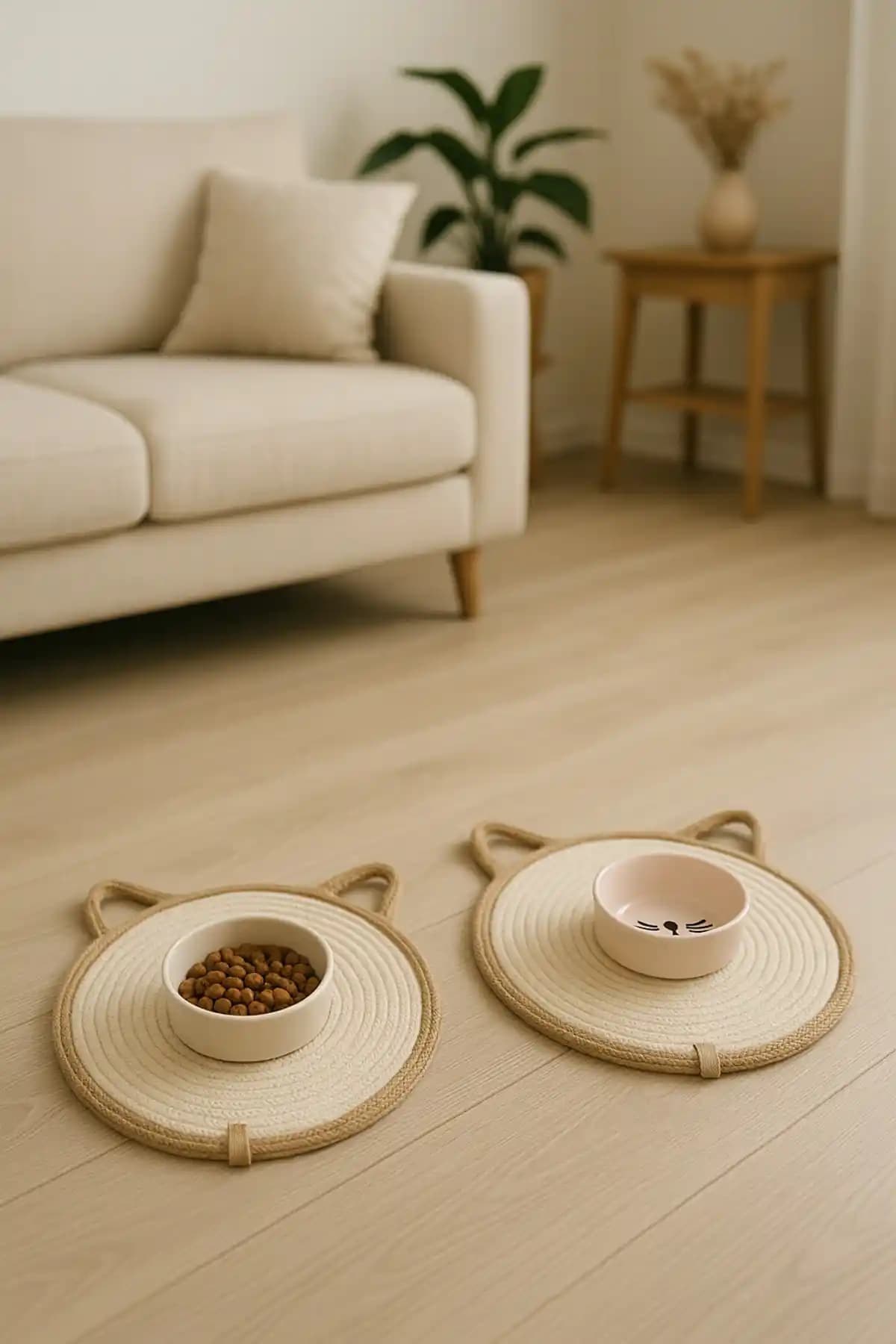 ÖRGÜM Kedi Mama Altlığı 2'li Set 30x30 cm, Gri Renk, Türkiye Menşeli Üretim Kolay Temizlik