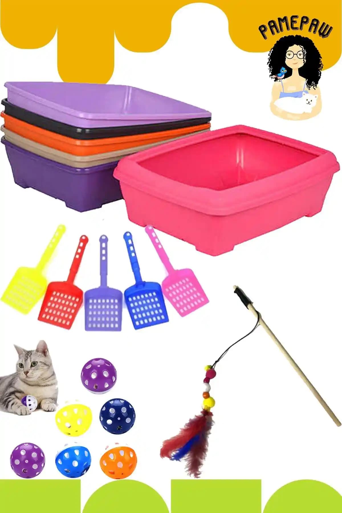 PAMEPAW Açık Kedi Tuvaleti Takımı: Geniş İç Hacmi, Kolay Temizlik ve Oyun İçeriği