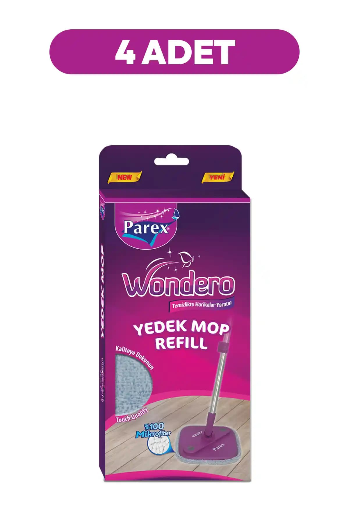 Parex Wondero Yedek Paspas Mop Refill 4'lü Set – Mikrofiber Pedler, Köşe Temizliğinde Etkili