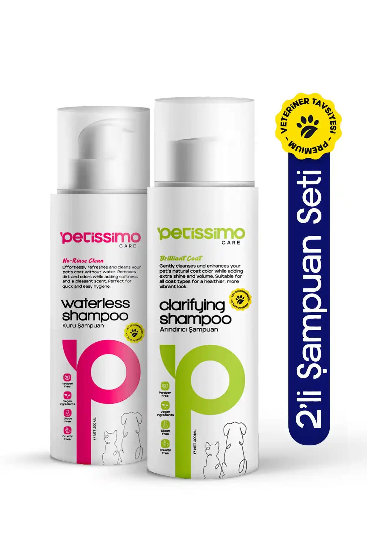 Petissimo Care 2’li Şampuan Seti: Kuru ve Arındırıcı Şampuan ile Pire Parazit Önleme