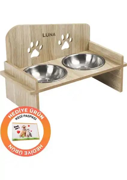 Pikas Ahşap Özel İsim Baskılı Kare Mama ve Suluk Standı: Yiyecek ve Su İçin Şık Çözüm