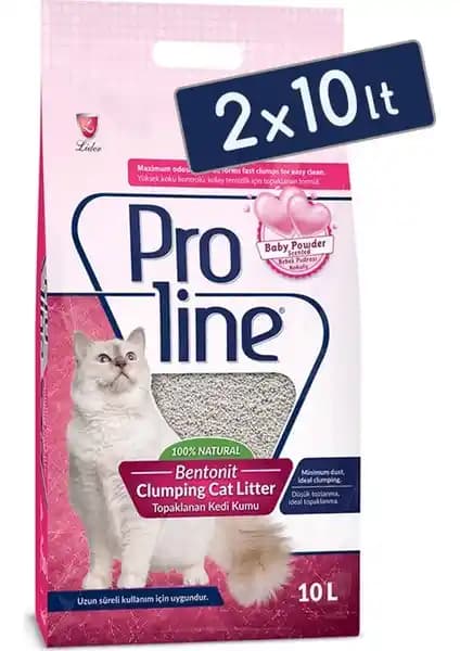 Proline Pro Line Bebek Pudralı Kokulu Topaklanan Kedi Kumu 10 Litre (2 Adet)