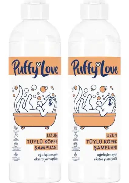 Puffy Love Hayvan Dostu Uzun Tüylü Köpek Şampuanı: Doğal, Nazik ve Paraben İçermez (370 ml x 2)