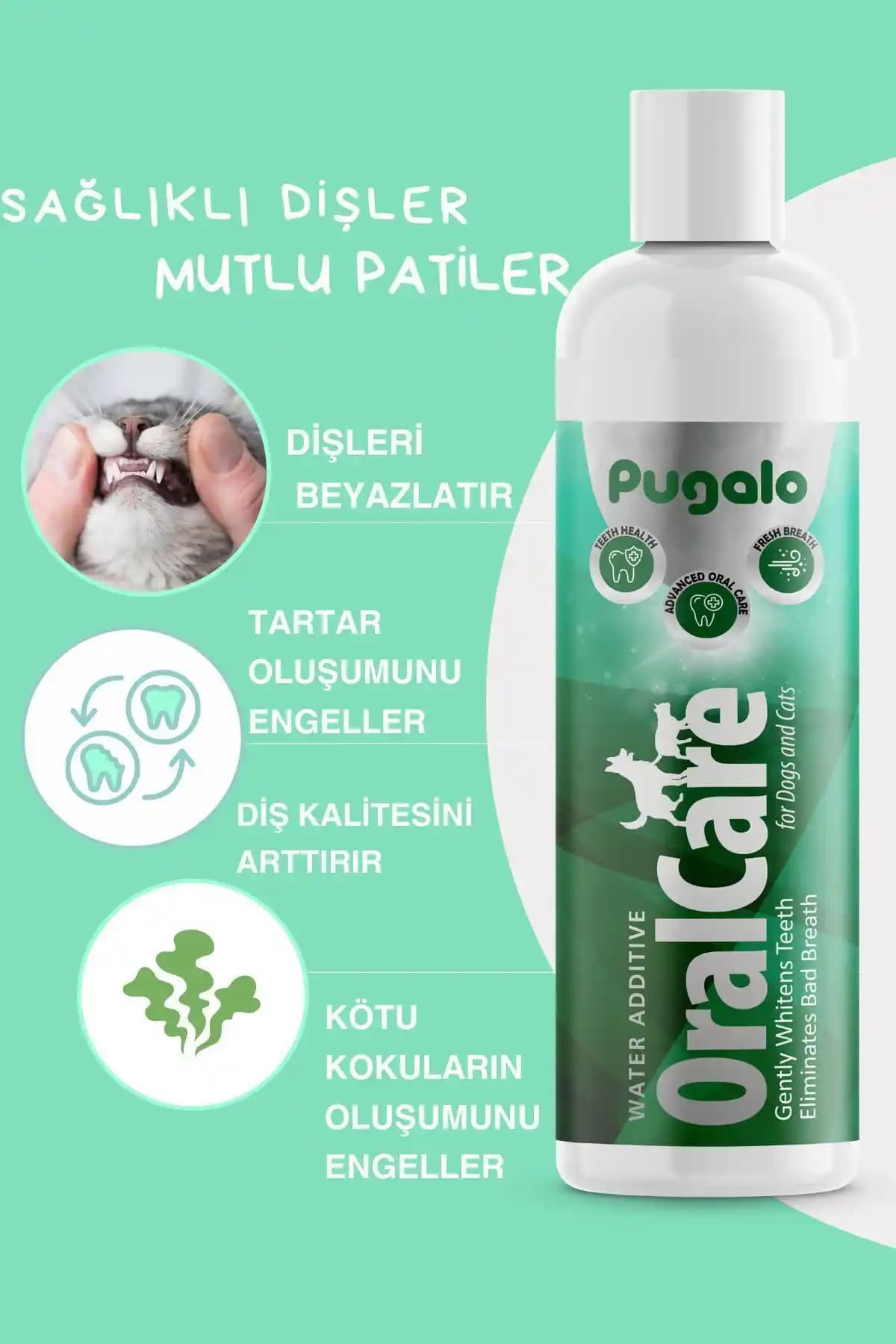 Pugalo Suya Damlatılan Ağız ve Diş Bakım Damlası: Kediler ve Köpekler İçin Koku Önleyici Ağız Sağlığı