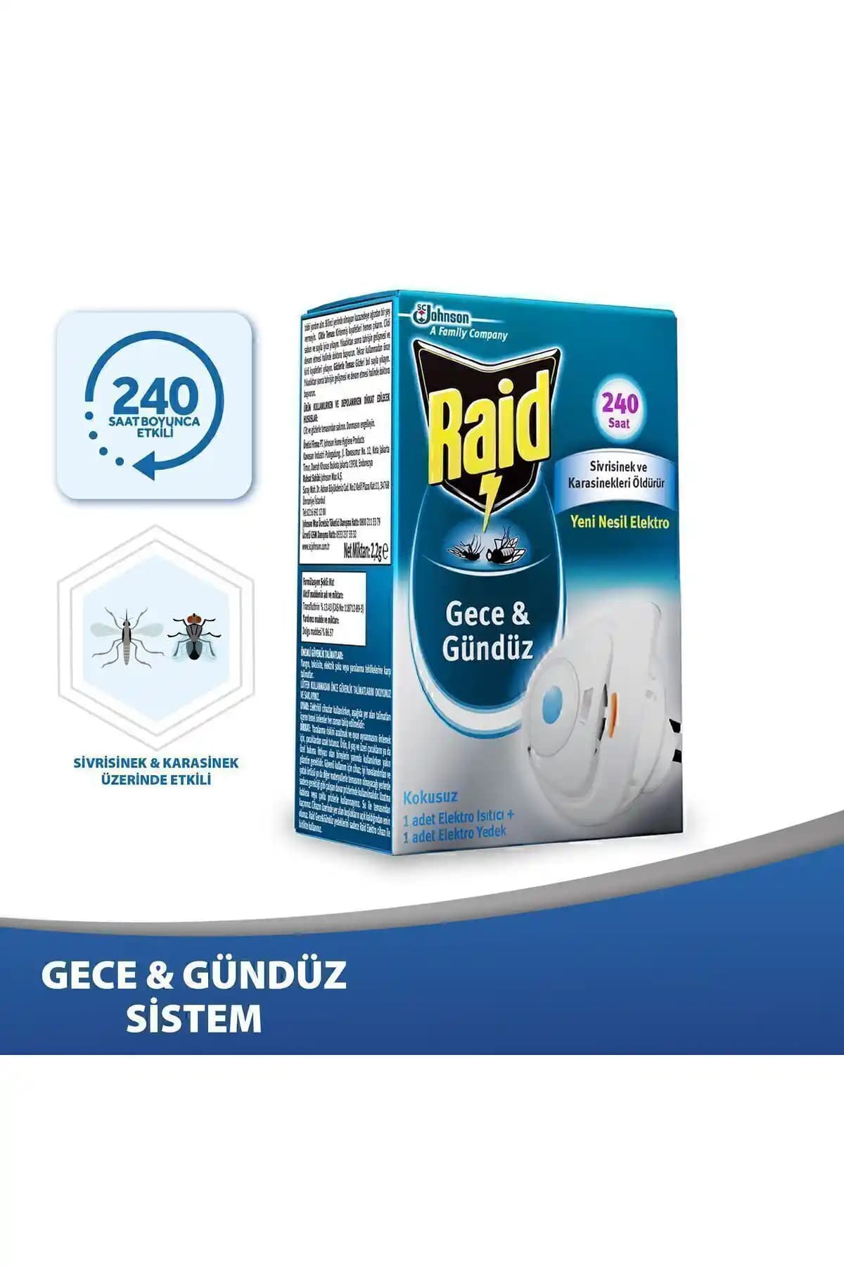 Raid Gece & Gündüz Sinekkovar Cihazı: 240 Saat Etkili Sivrisinek ve Karasinek Kontrolü