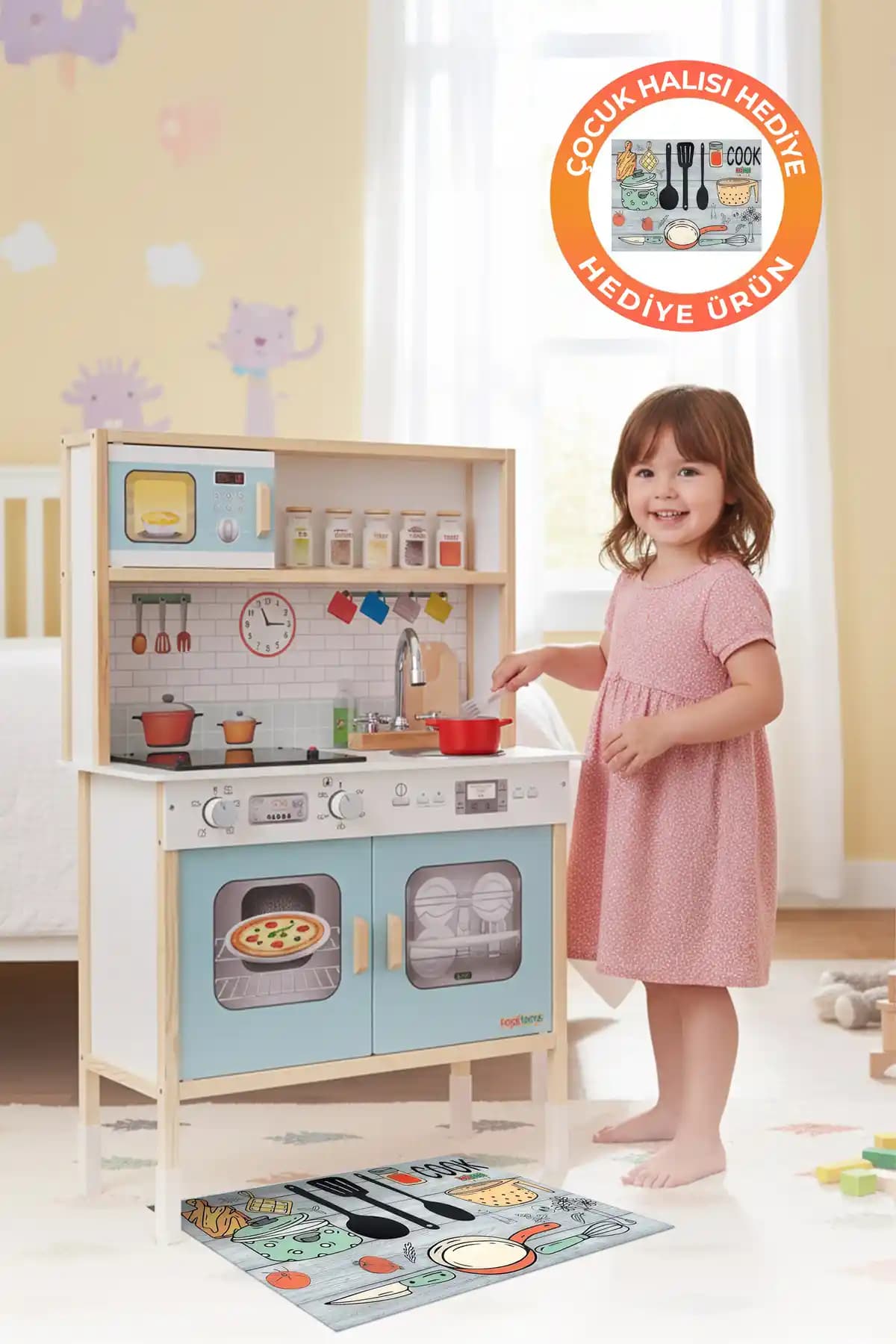 ROZİTOYS Ledli Ahşap Mutfak Montessori Mutfağı – 2 Yaş Üzeri İçin Güvenli Oyun Seti