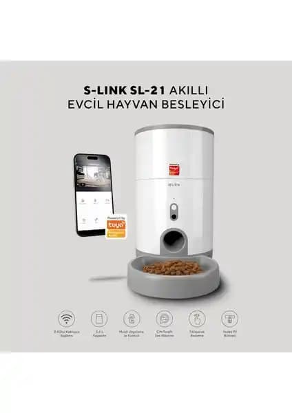 S-Link SL-21 Kameralı Akıllı Mama Kabı: Kuru Mama İçin Otomatik Besleme ve Uzaktan Gözetim