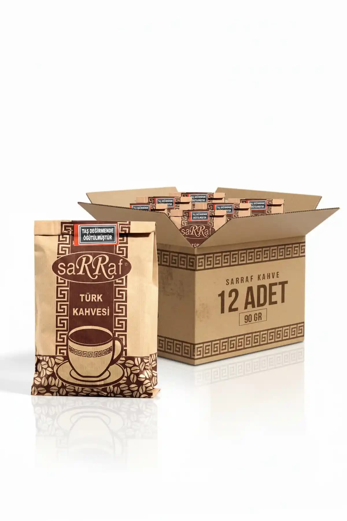 Sarraf Türk Kahvesi 90g 12’li Set – Orta Kavrulmuş, İnce Öğütüm, Taş Değirmen Özellikli