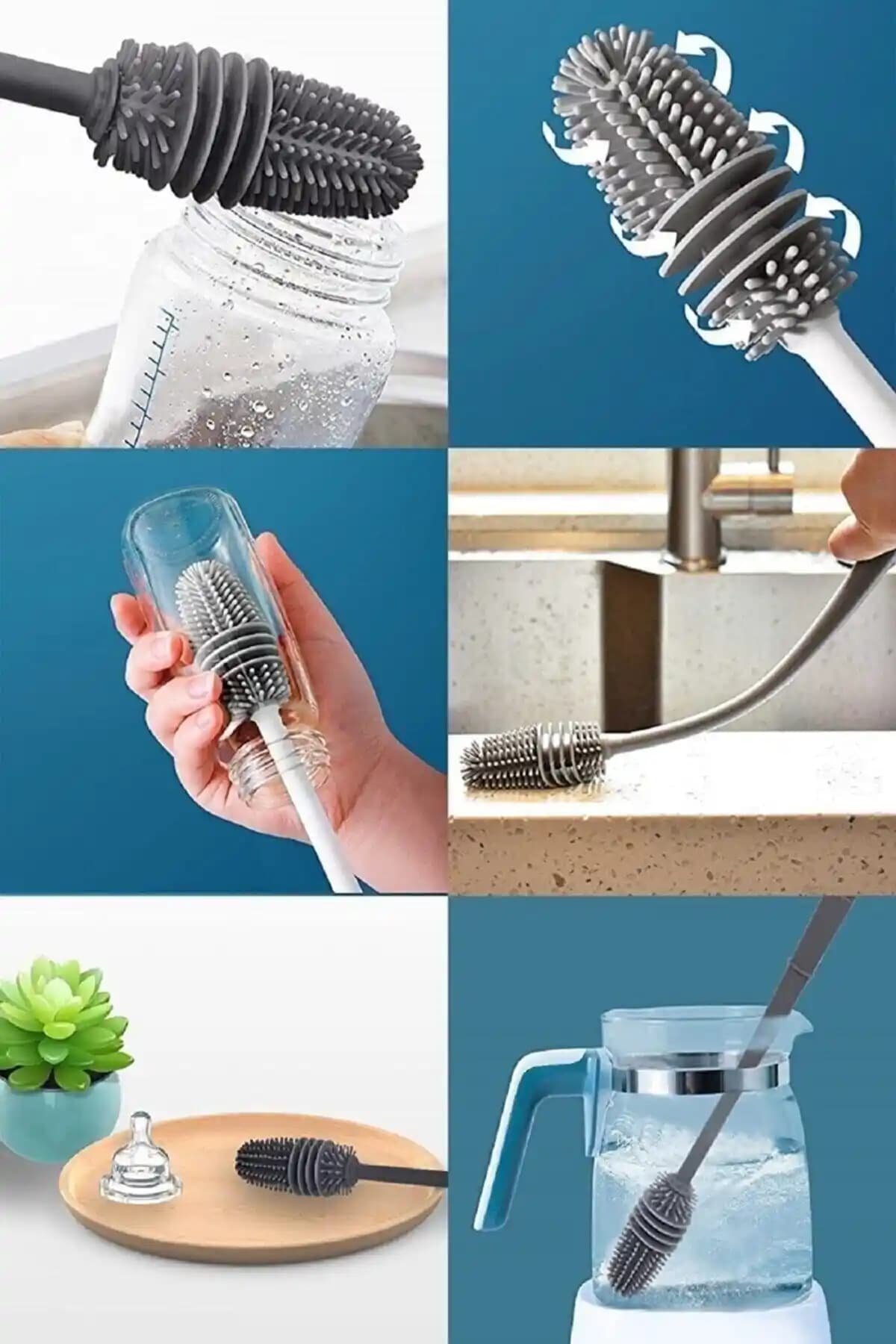 Seram Collection Biberon Temizleme Fırçası: 360 Derece Dönebilen Uzun Sap ve Silikon Uç Temizliği