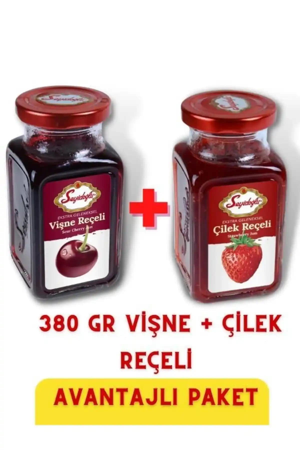 Seyidoğlu Geleneksel Reçel Seti – Çilek ve Vişne, 2x380 g Kavanozlar, Türkiye Menşeli