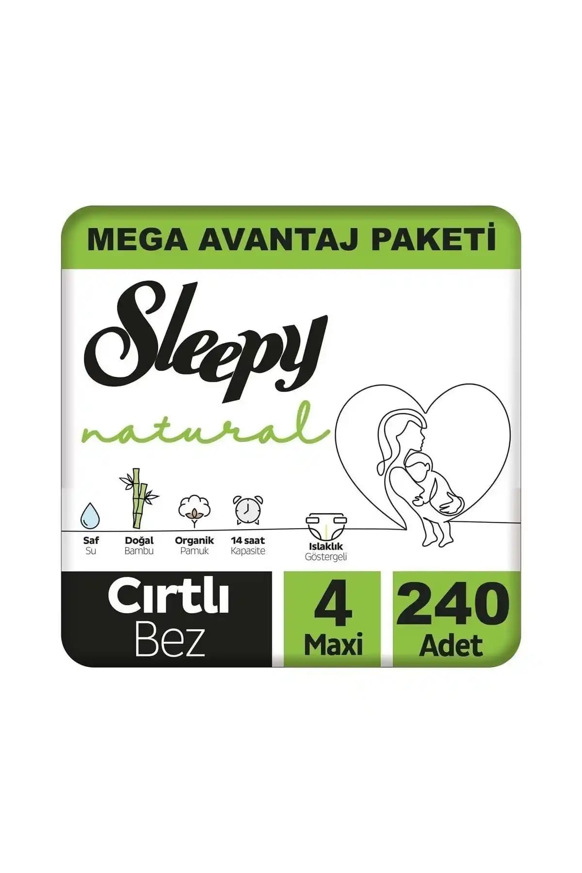 Sleepy Natural Bebek Bezi Mega Avantaj Paketi 4 Numara (7-14 kg) Bantlı, İnce ve Cilt Dostu Tasarım