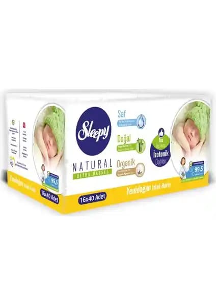 Sleepy Natural Yenidoğan Islak Havlu – Kokulsuz Parfümsüz, Hassas Cilt 640 Yaprak