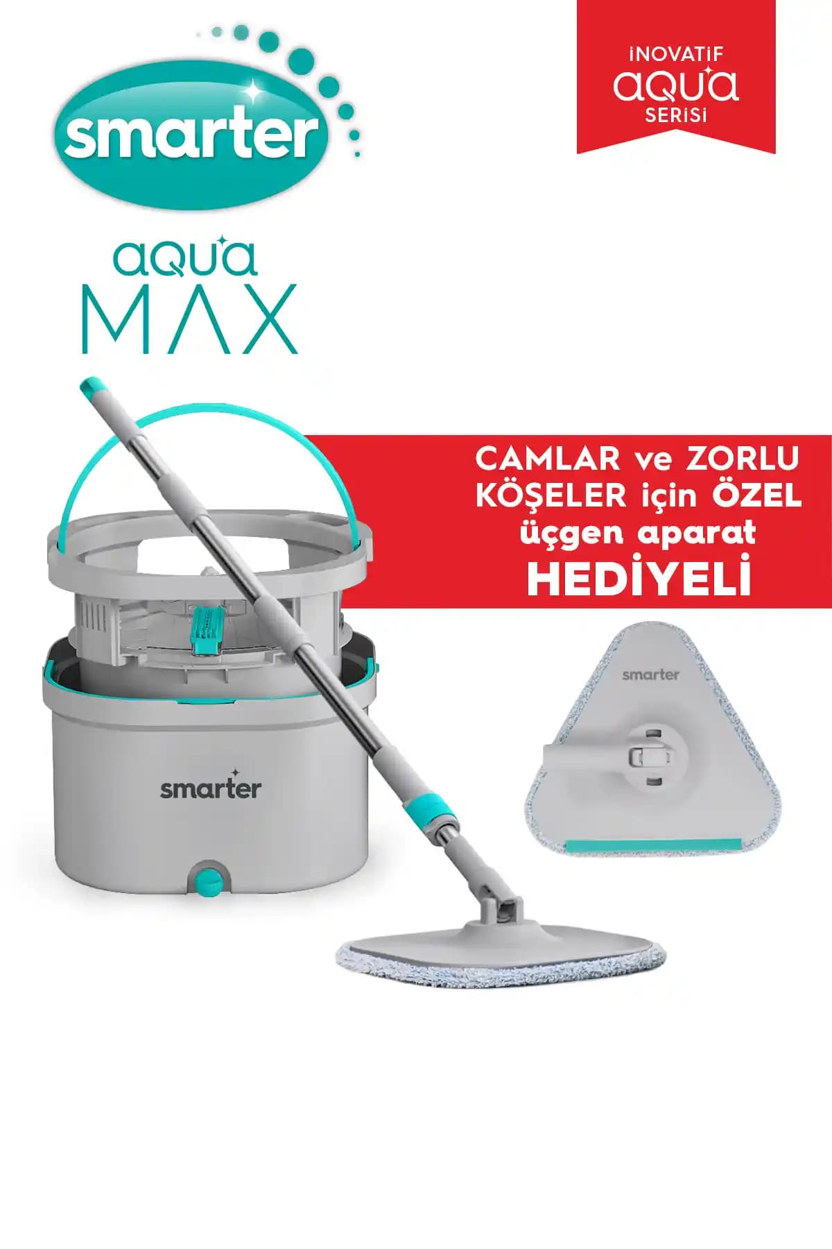 SMARTER Aqua Max Üçgen Aparatlı Temizlik Seti: Temiz ve Kirli Suyu Ayrıştıran Cihaz