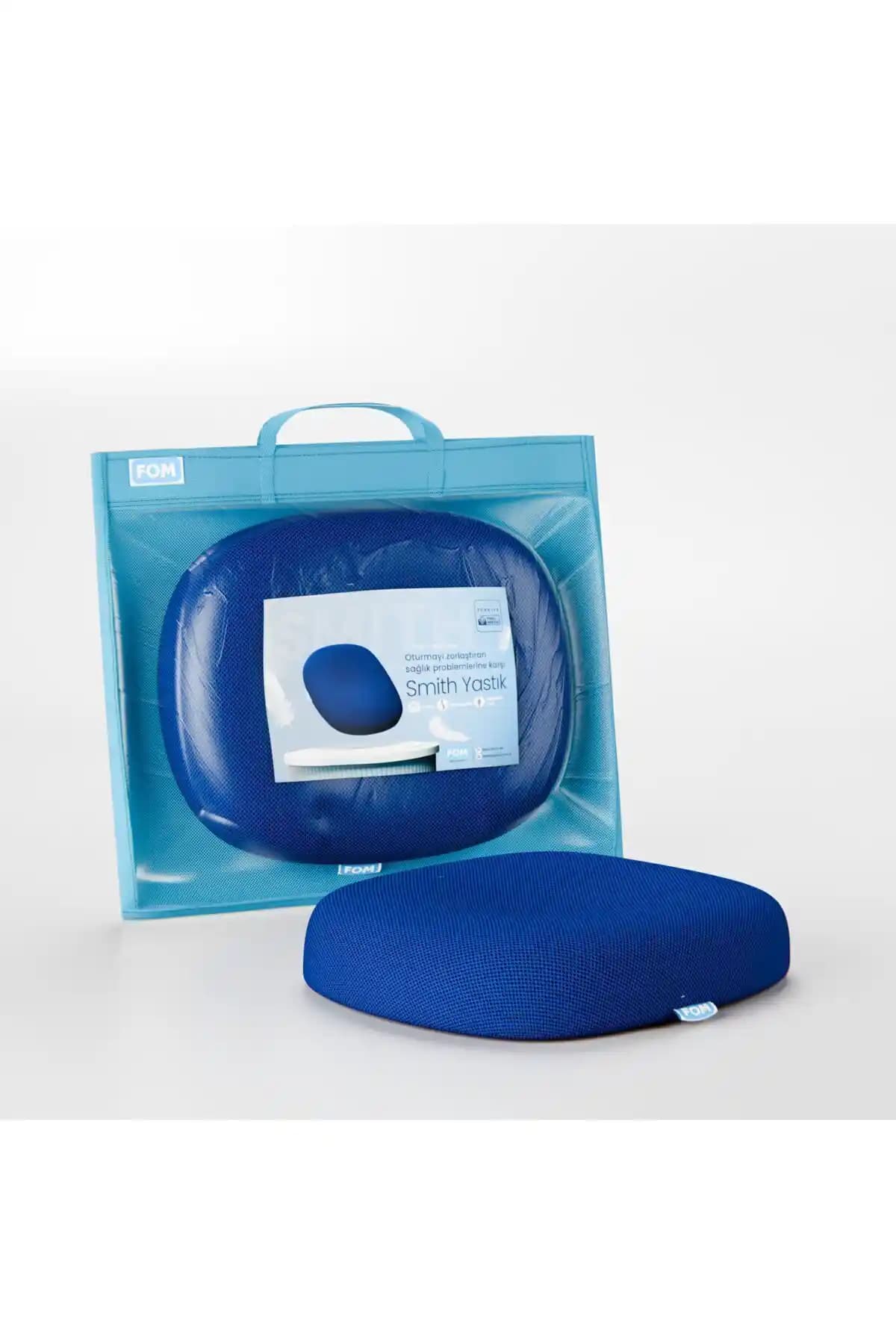 Smith Visco Konforlu Oturma Simidi: Ortopedik Destekli Lacivert Yastık 45x44x8 cm