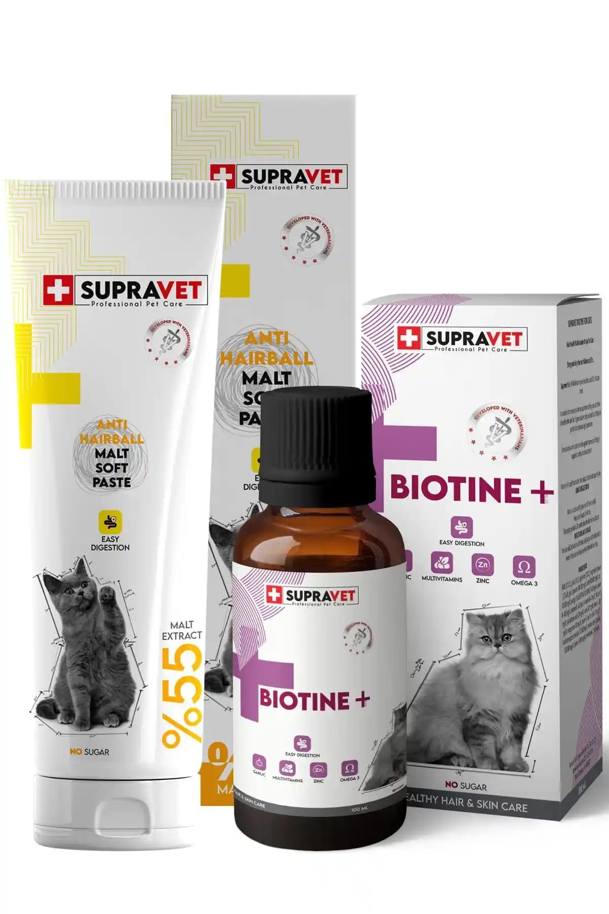 Supravet Kedi Tüy Döküm Önleyici Malt Macunu ve Biotine Damla ile Sağlıklı Tüy Bakımı