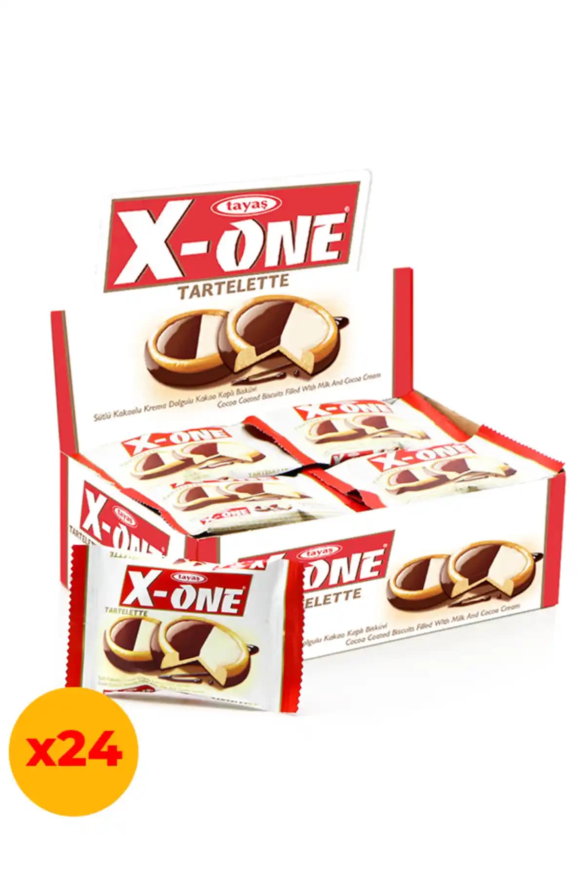 TAYAŞ X-One Tartelette: Üç Katmanlı Sütlü-Kakaolu Krema Dolgulu Bisküvi, Türkiye Menşeli