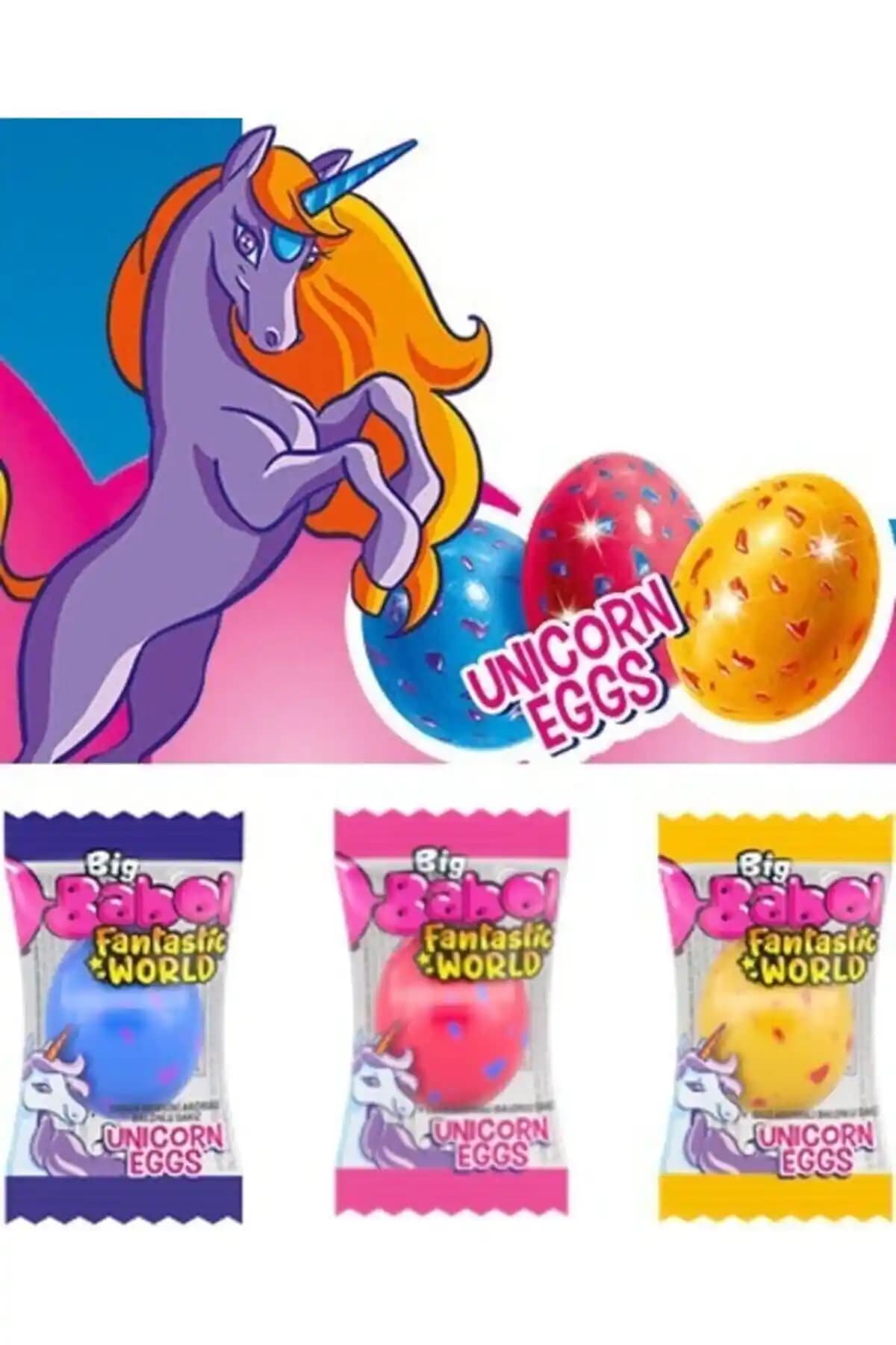 Türkiye Üretimli Big Babol Fantastik Dünya Unicorn Eggs Mono 100 Adet Atıştırmalık