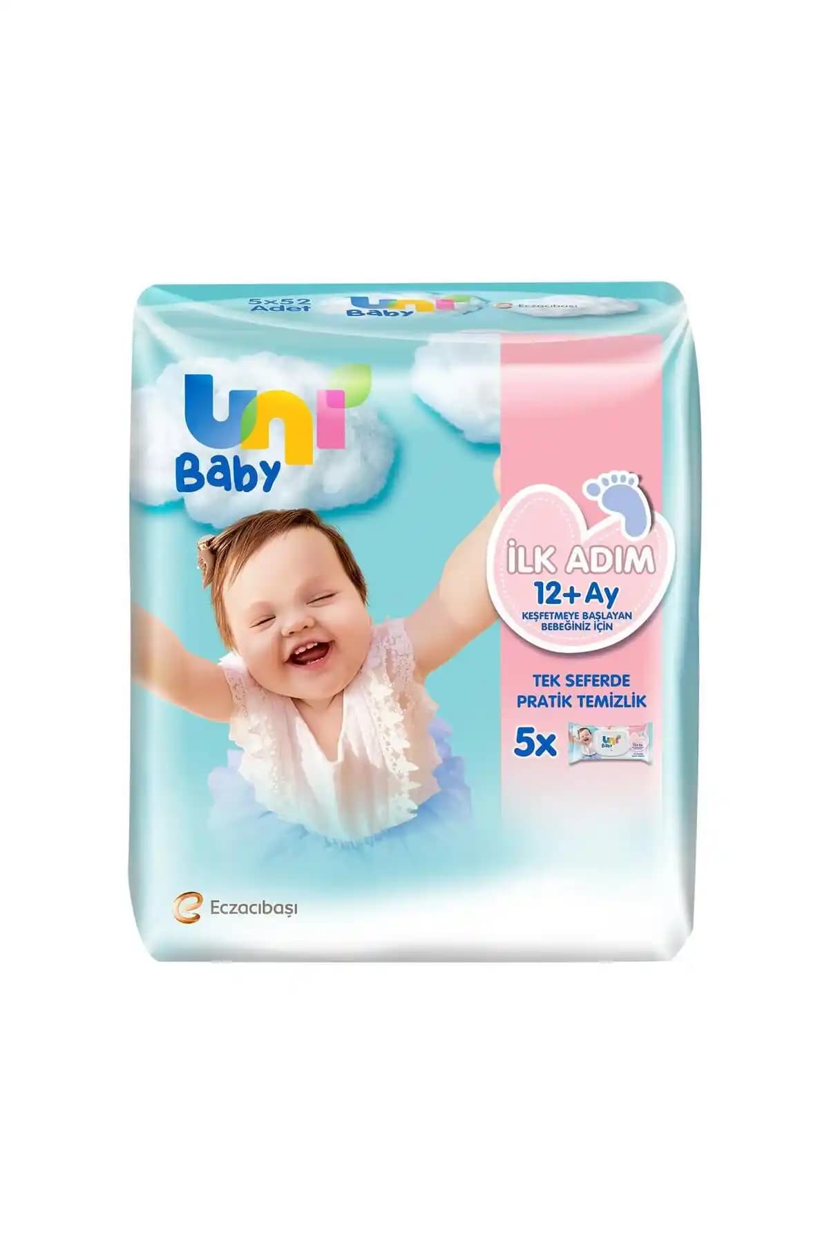 Uni Baby İlk Adım Islak Mendil 5x52'li: Hassas Ciltler İçin Alkol İçermeyen Nazik Temizlik