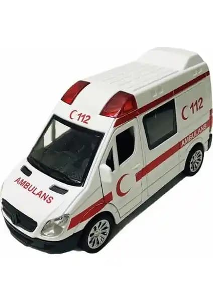 Vardem Sesli Işıklı Çek-Bırak Metal Ambulans Oyuncağı 588B-AMBULANS, 2-4 Yaş