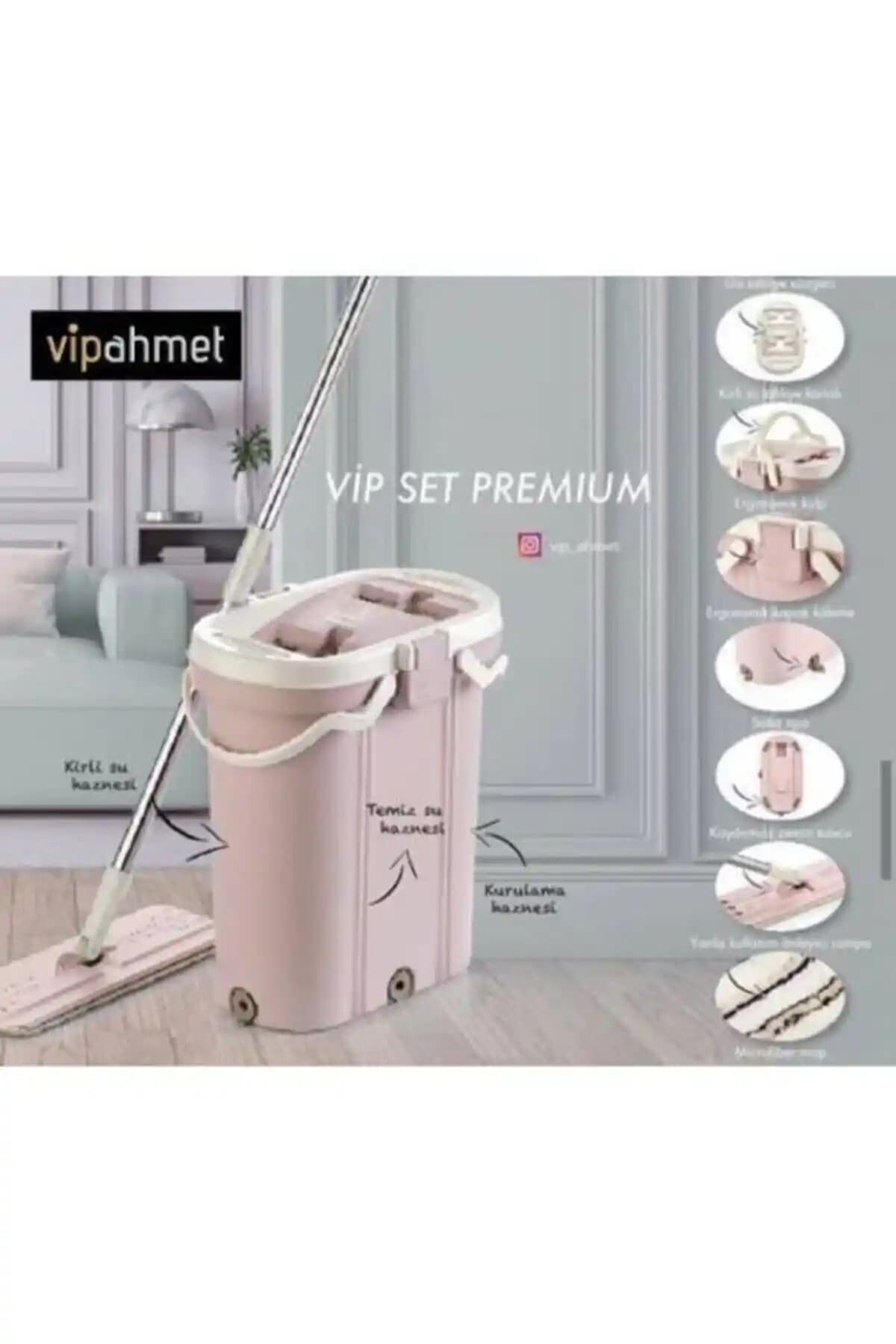 Vip Ahmet Pembe Premium Mop Temizlik Kova Seti: Kirli/Temiz Su Ayrımı ve Dayanıklı Gövde