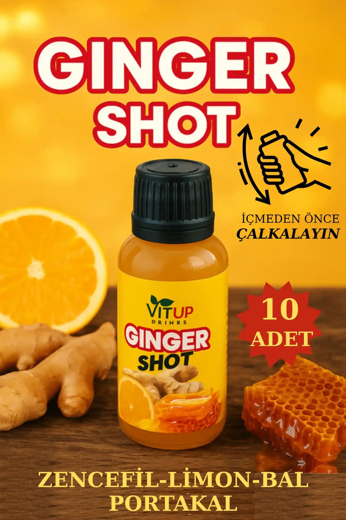 Vitup Zencefil Shot: Yerli Üretim, Cam Şişe, Glutensiz ve Vegan Enerji Desteği