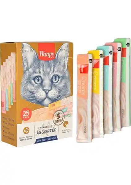 Wanpy Kedi Ödül Maması: Sıvı Krema Dokusunda 5 Aroma, Tek Kullanımlık 14 g 25'li Paket