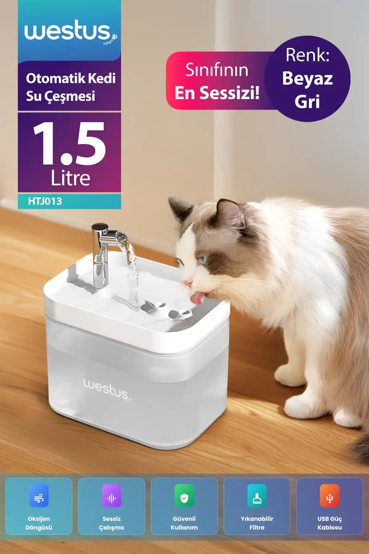 Westus İnpets H13 1.5L Otomatik Su Pınarı Çeşmesi: Sessiz İçme Suyu İçin Pratik Çözüm