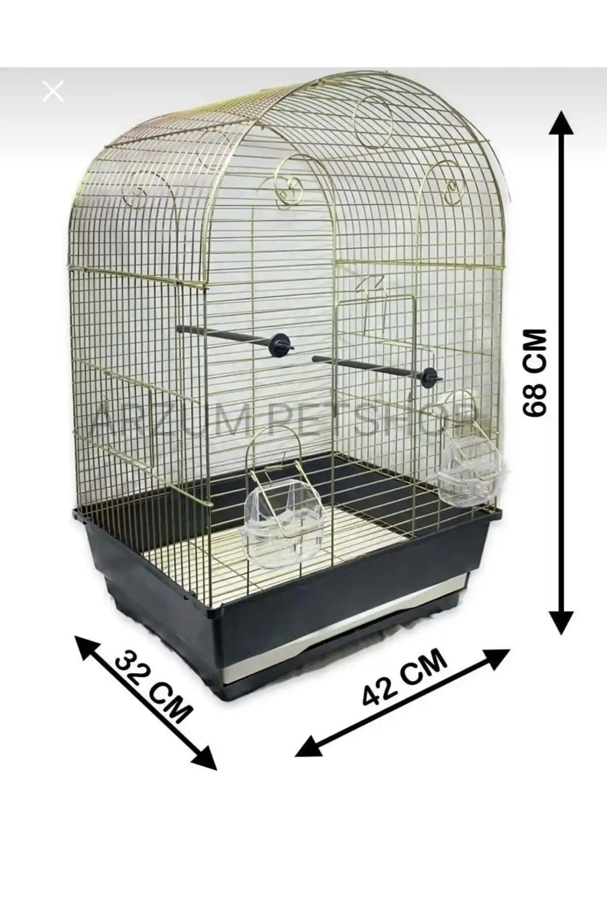 XXL Muhabbet Kuşu ve Papağan Kafesi - Sarı Pirinç Kaplama, Geniş İç Hacim ve Tasarım