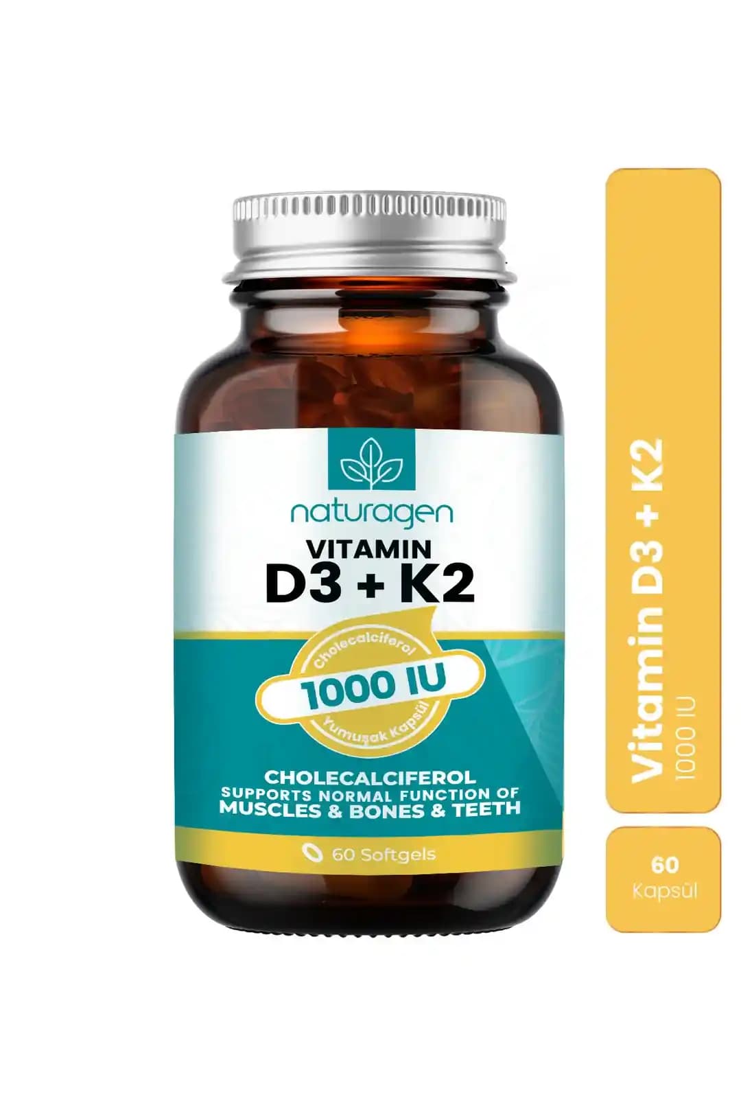 Naturagen Vitamin D3 + K2 1000 IU kemik ve damar sağlığını destekleyen etkili takviye