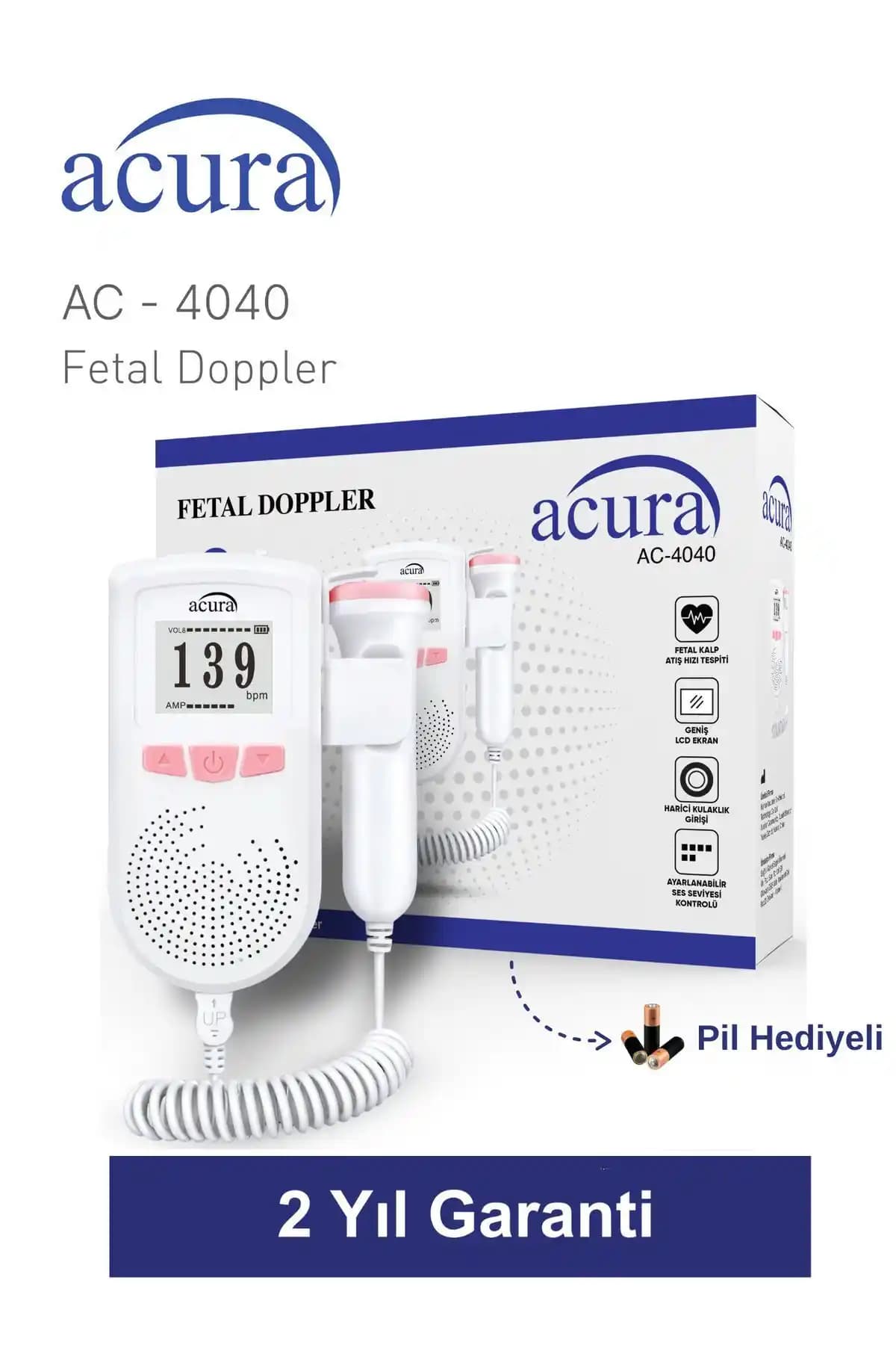 Acura Fetal Doppler Nabız Dinleme Cihazı Gebelikte Güvenli ve Kolay Kalp Atışları Takibi
