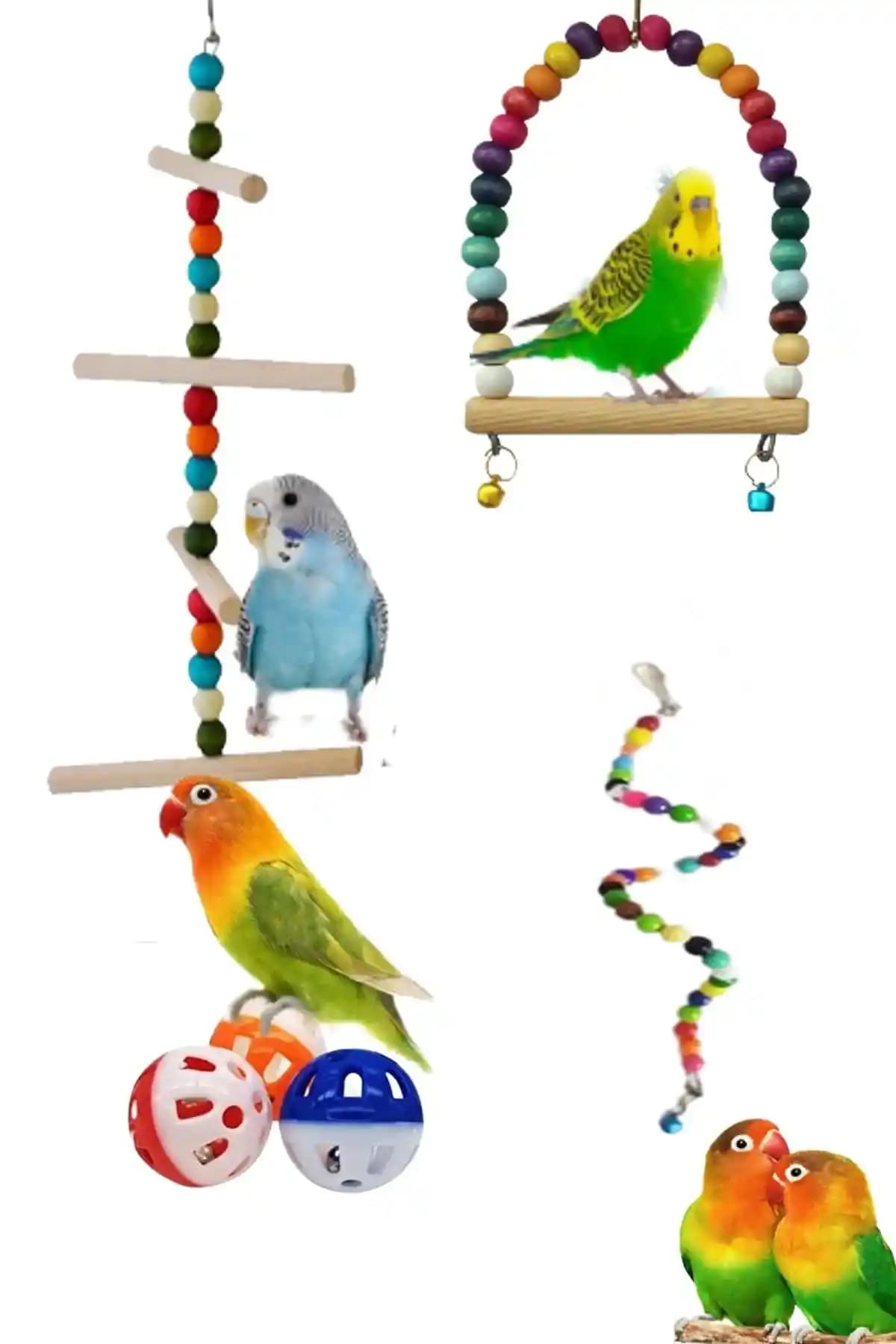 Akspet Muhabbet ve Cennet Papağanı Oyuncak Seti: Güvenli ve Eğlenceli Kuş Oyuncakları