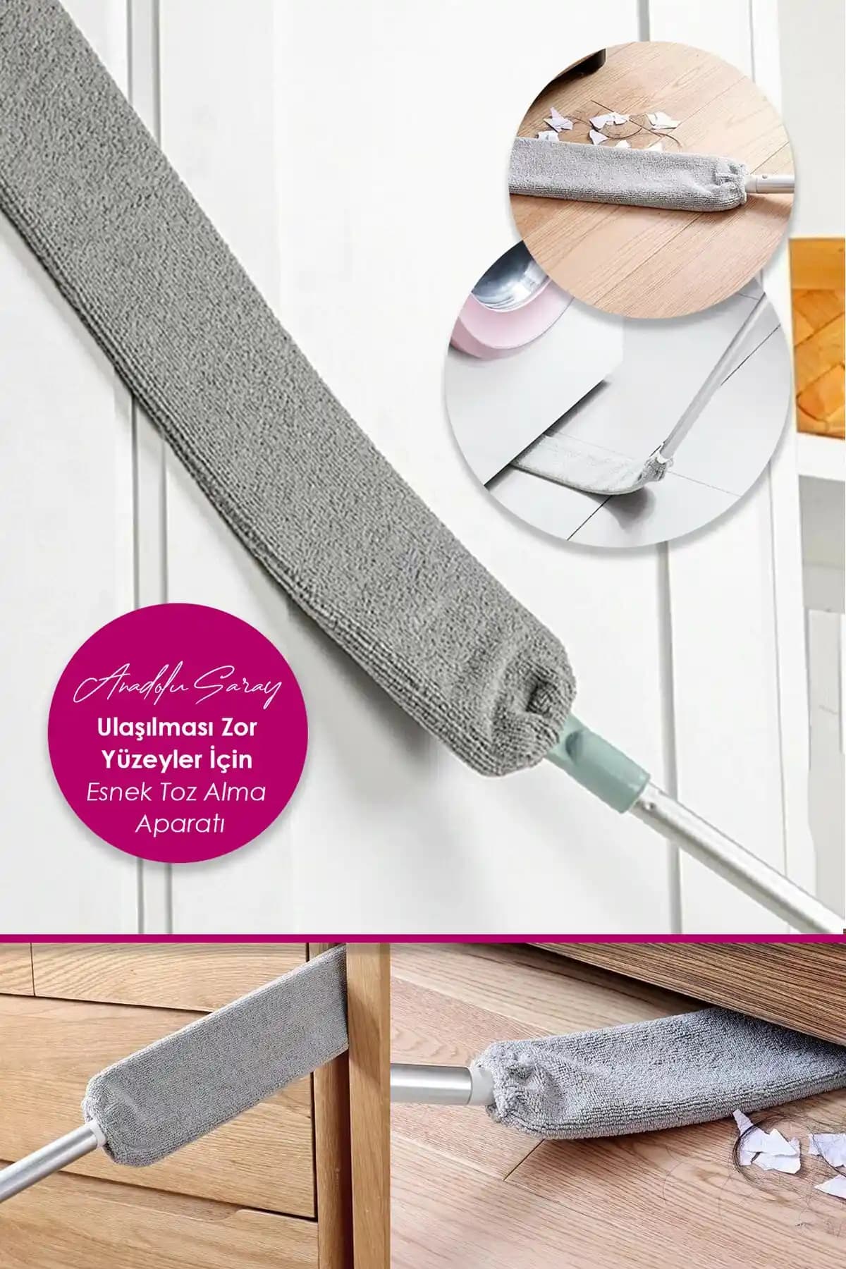 Anadolu Saray Pratik Mikrofiber Başlıklı Köşe ve Dar Alan Temizleme Fırçası