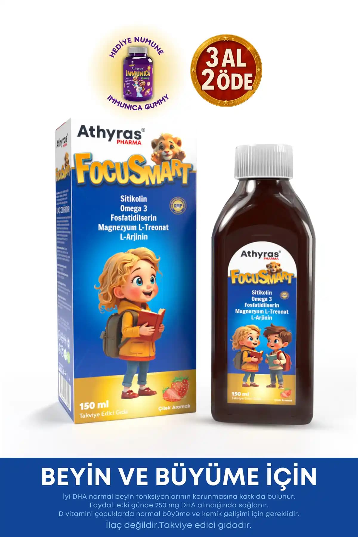 Athyras Pharma Focusmart Sitikolin Çocuklar İçin Güçlü Bilişsel ve Gelişim Takviyesi