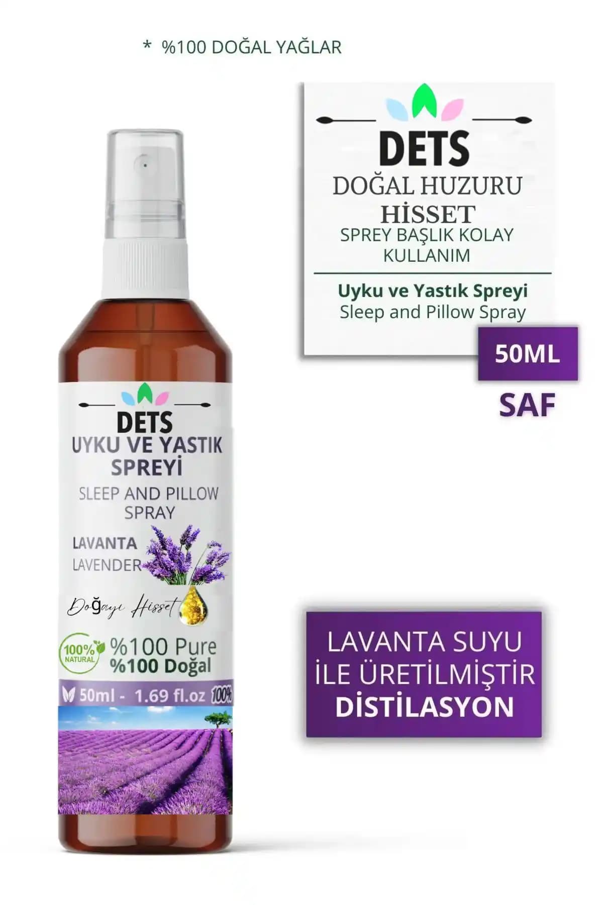 Dets Lavanta Uyku ve Yastık Spreyi Organik Rahatlatıcı Uyku Deneyimi İçin