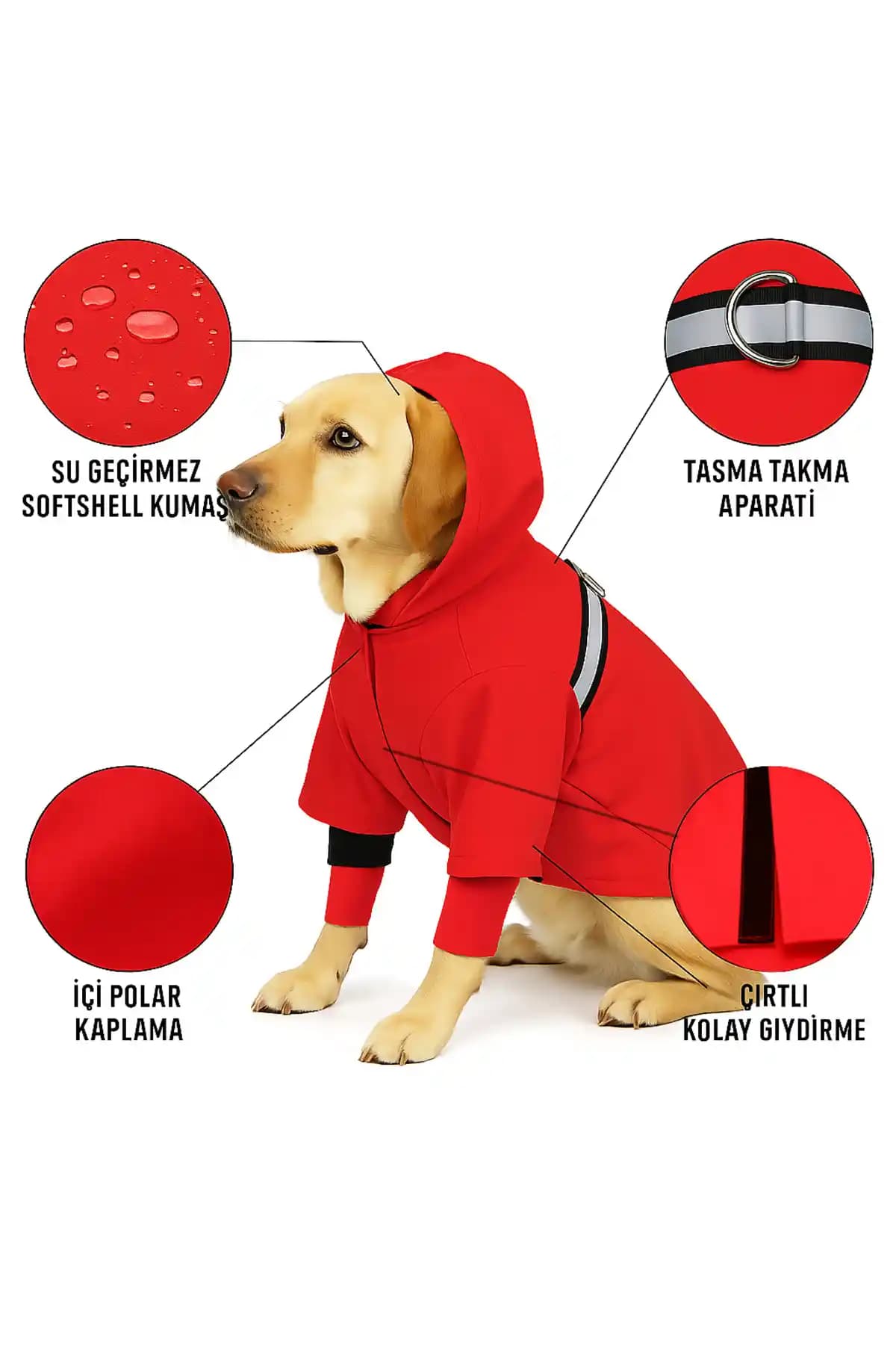 Kırmızı Su Geçirmez Polar Köpek Yagmurluğu Büyük Irkler İçin Dayanıklı ve Şık Tasarım