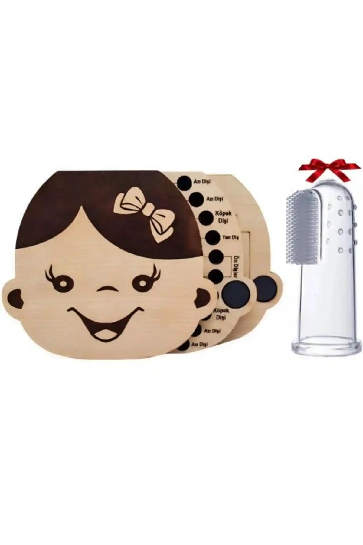 KUMİ Kız Ahşap Bebek Diş Bakım Seti ve Hatıra Saklama Kutusu