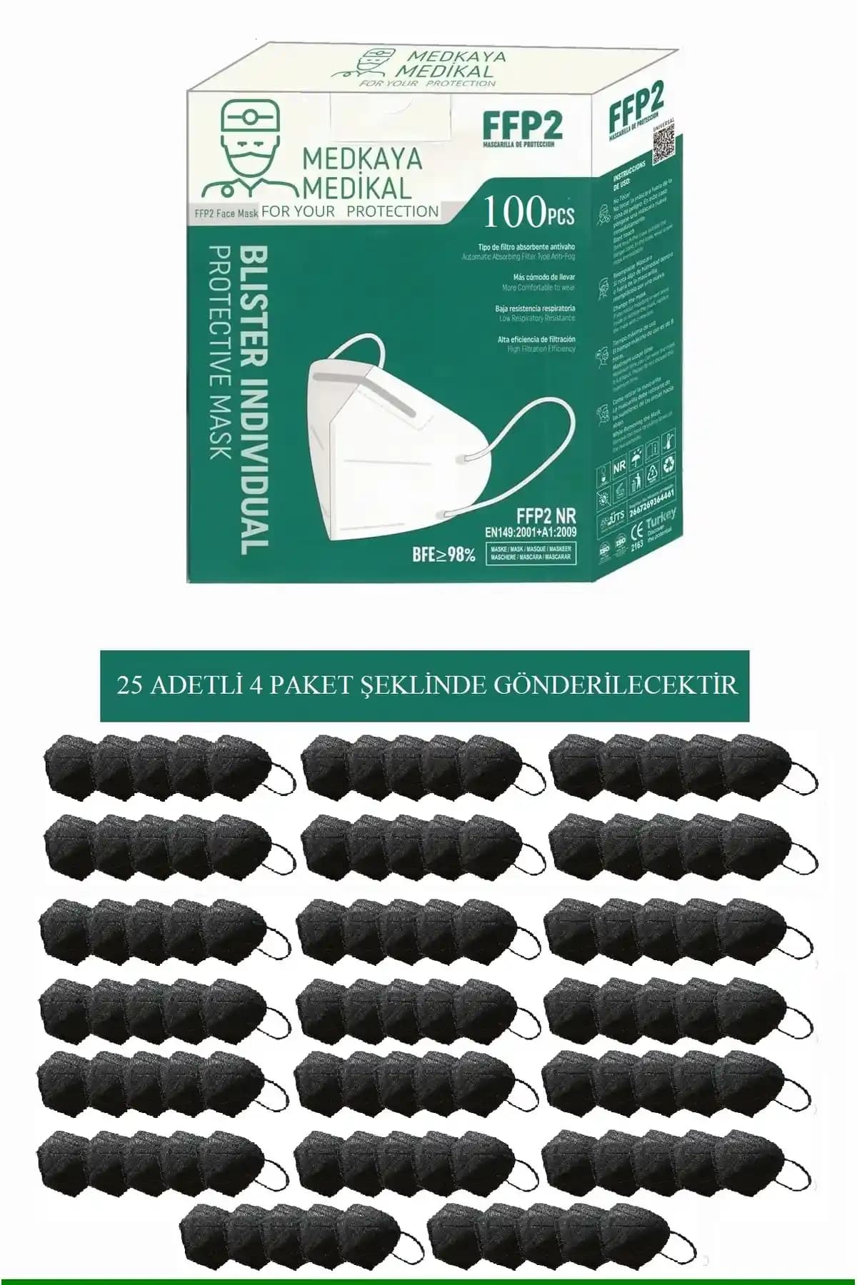 Medkaya 5 Katlı Siyah FFP2 Maske: Yüksek Filtrasyon ve Konfor Sağlayan Güvenlik Çözümü