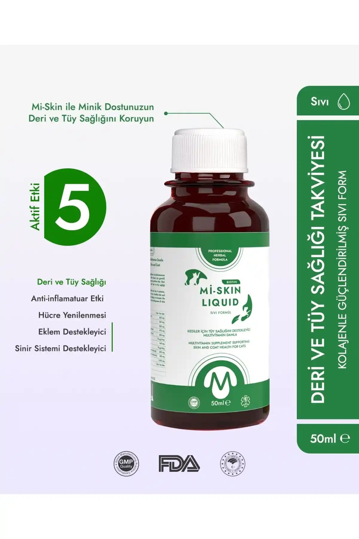 Miniklisi Kedi ve Köpek Deri, Tüy ve Tırnak Bakım Takviyesi 50 ml Türkiye menşei