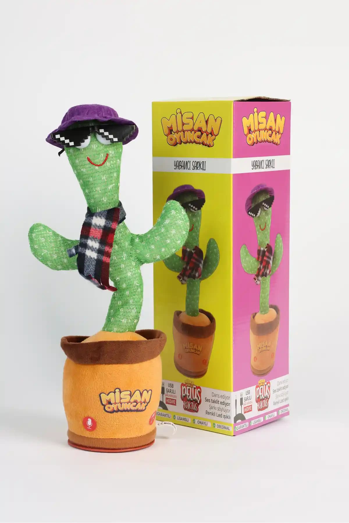 Misan Yabancı Konuşan Dans Eden Müzikli Taklitçi Saksı Kaktüs Peluş Oyuncak