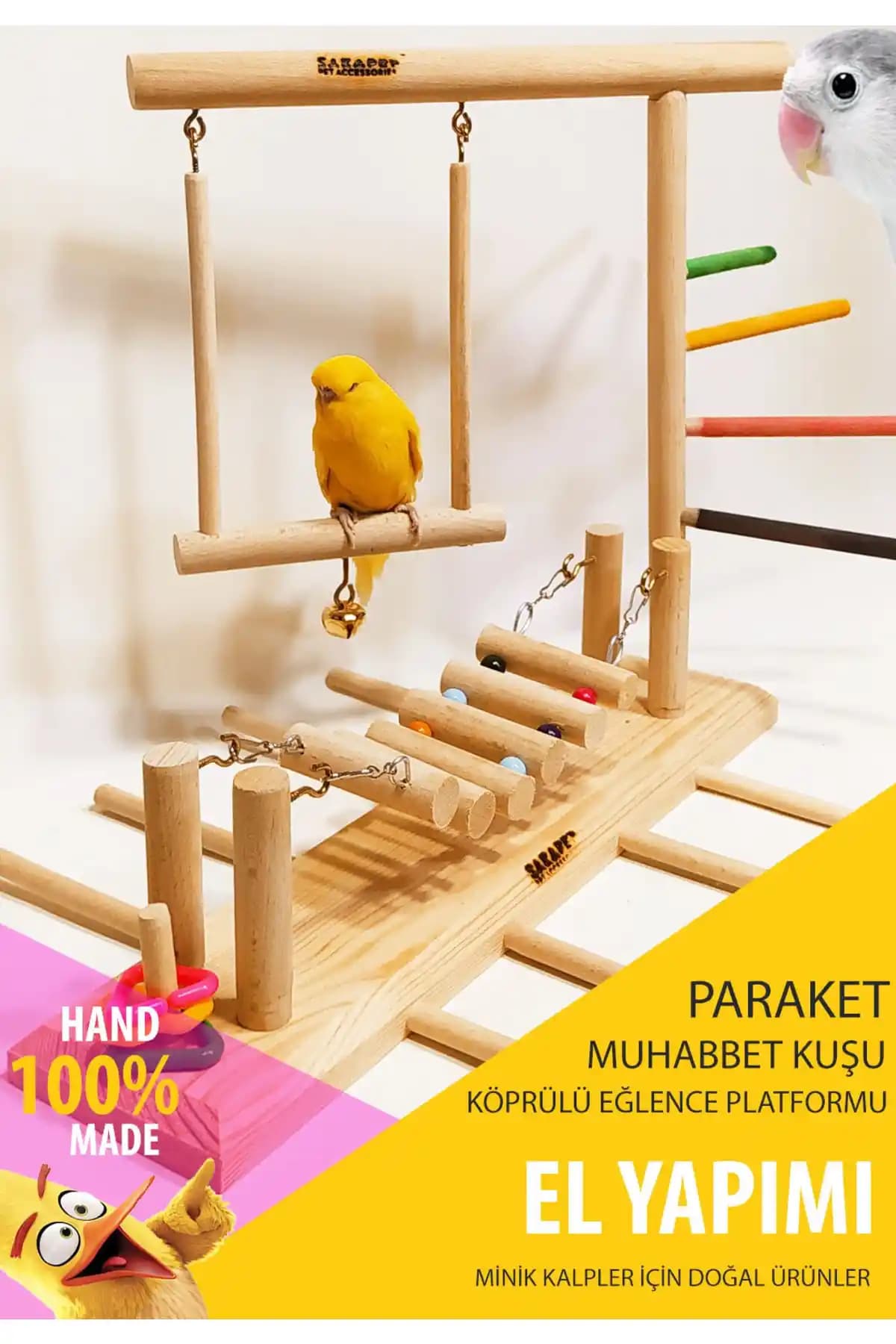 Muhabbet Kuşları İçin Doğal Ahşap Köprülü Eğlence Parkuru Ürün Tanıtımı ve Özellikleri