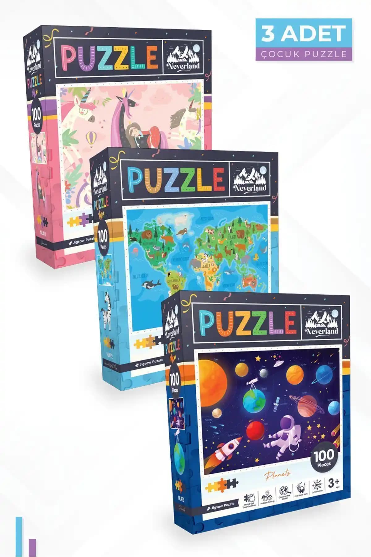 Neverland 3'lü Çocuk Puzzle Seti: Eğlence ve Öğrenmeyi Birleştiren Temalı Puzzleler