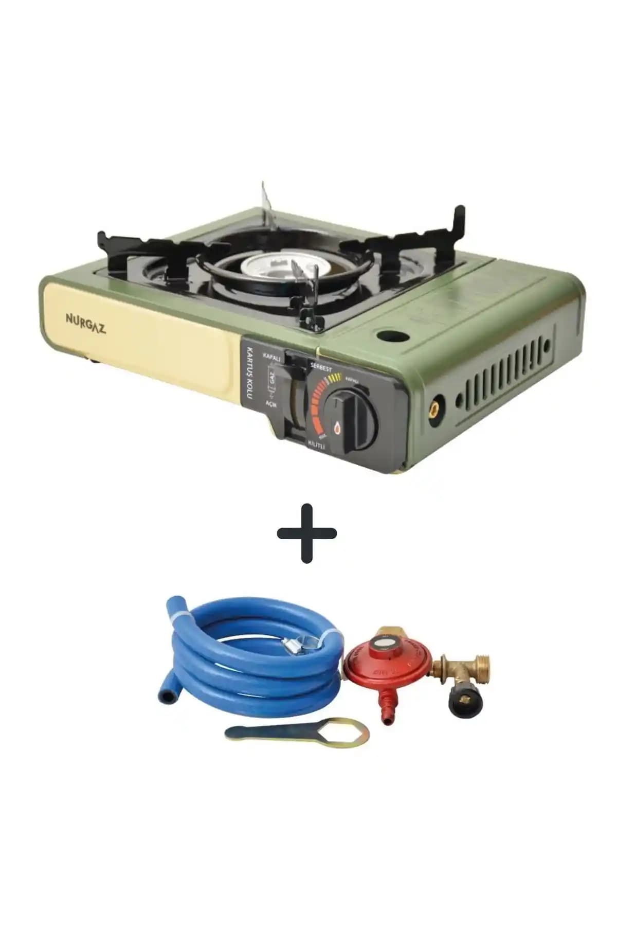 Nurgaz Haki Portatif Tekli Ocak ve Hortum Dedantör Seti Güvenli Kamp ve Ev Kullanımı İçin